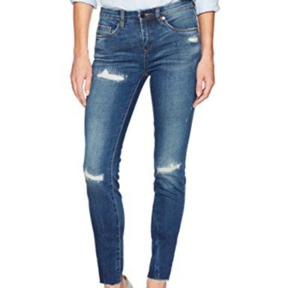 Blank NYC Blue Distressed Mid Rise Skinny Ankle Jeans Sz 28 Distressed Denim